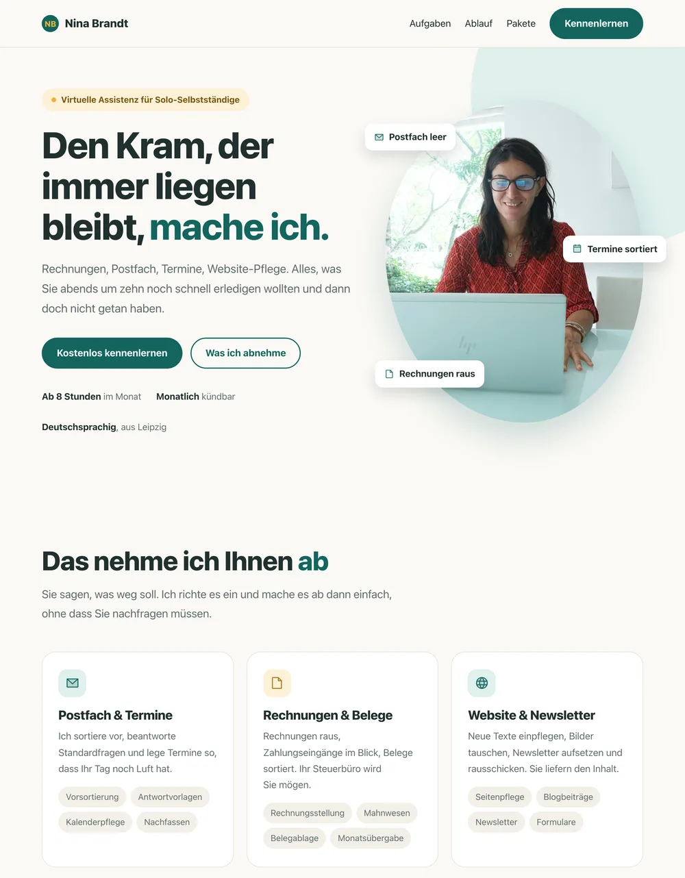 Mit Claude gebaute Website einer virtuellen Assistenz