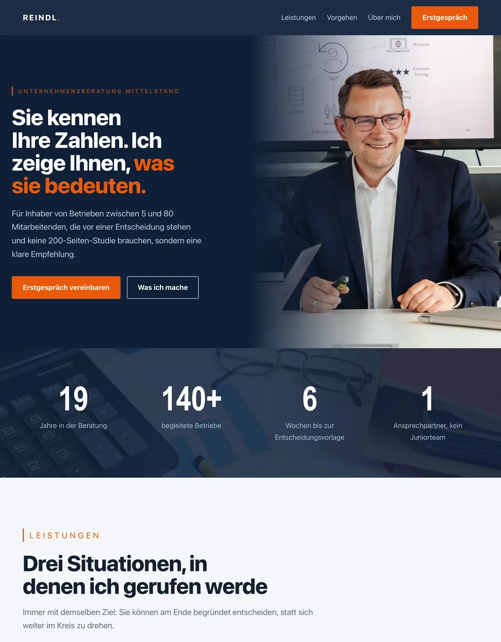 Mit Claude gebaute Website eines Unternehmensberaters